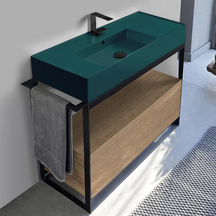Console Bathroom Vanity, Scarabeo 5124-55-SOL1-89, Modern  Console Vanity, Green Ceramic Sink, 43